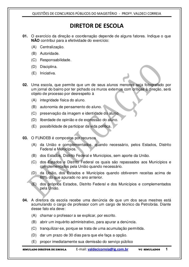 DIRETOR DE ESCOLA - SIMULADO DIGITAL PARA CONCURSOS PÚBLICOS