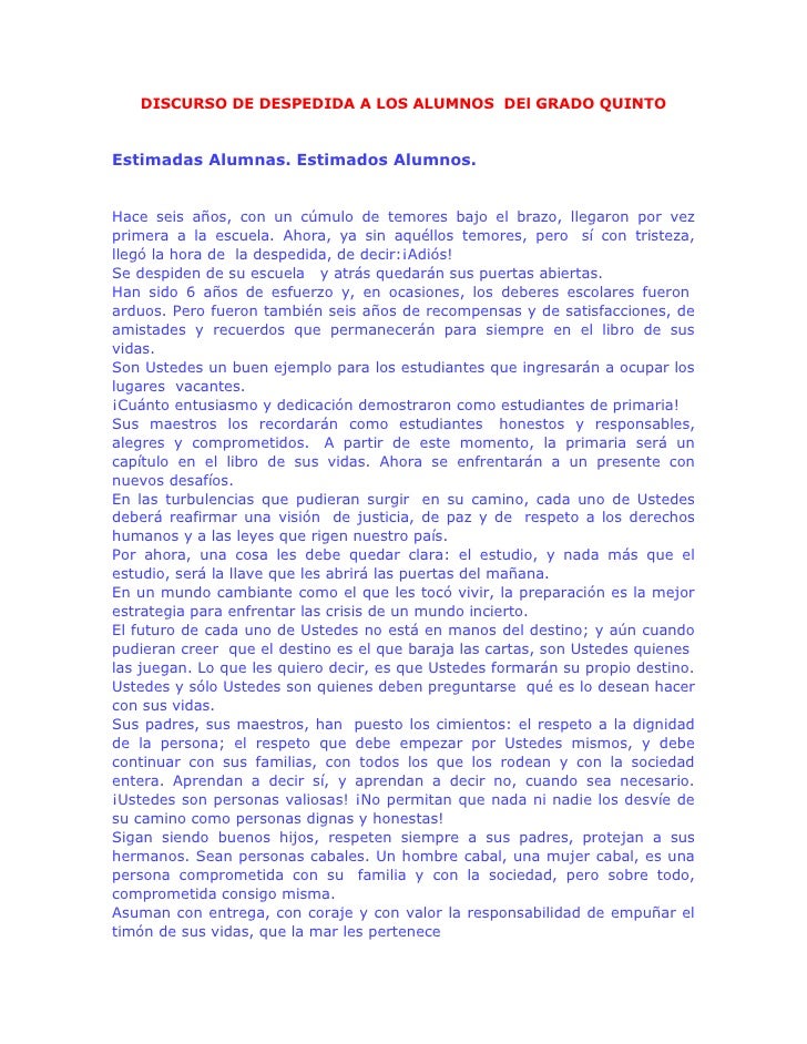 Discurso de despedida a los alumnos Discurso de despedida a los alumnos