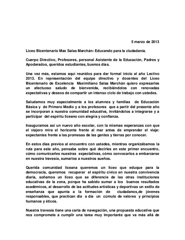 Discurso inicio año escolar Discurso inicio año escolar
