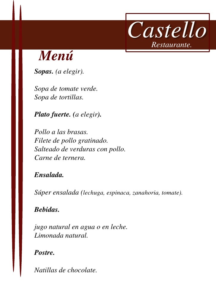 Cafe Castello Menu Cafe Castello Menu