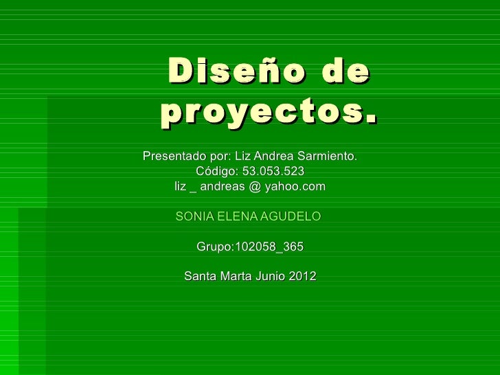 DISENO DE PROYECTOS diseno de proyectos: