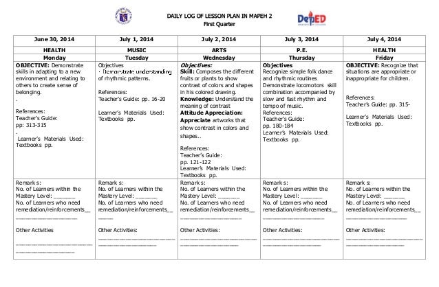 lesson plan in mapeh lesson plan in mapeh