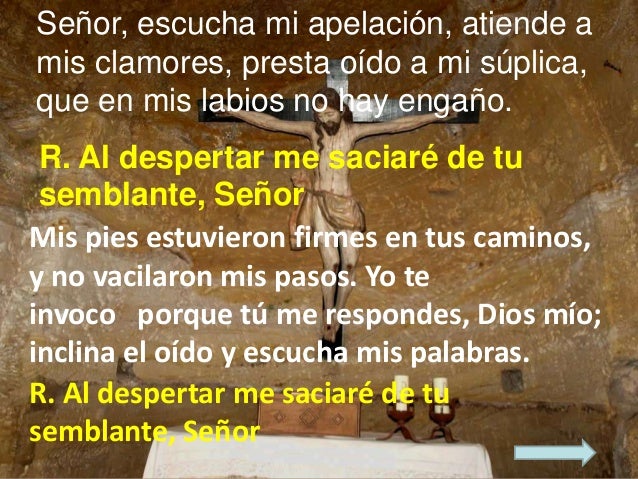Resultado de imagen para Al despertar me saciaré de tu semblante, Señor Señor, escucha mi apelación