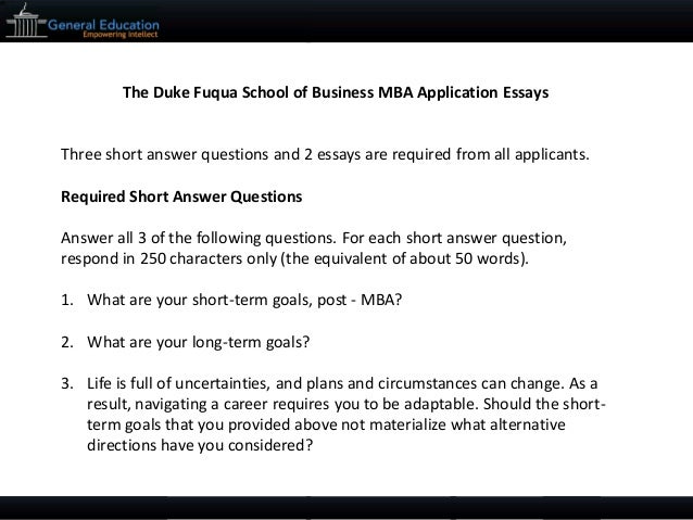 Duke mba essay questions