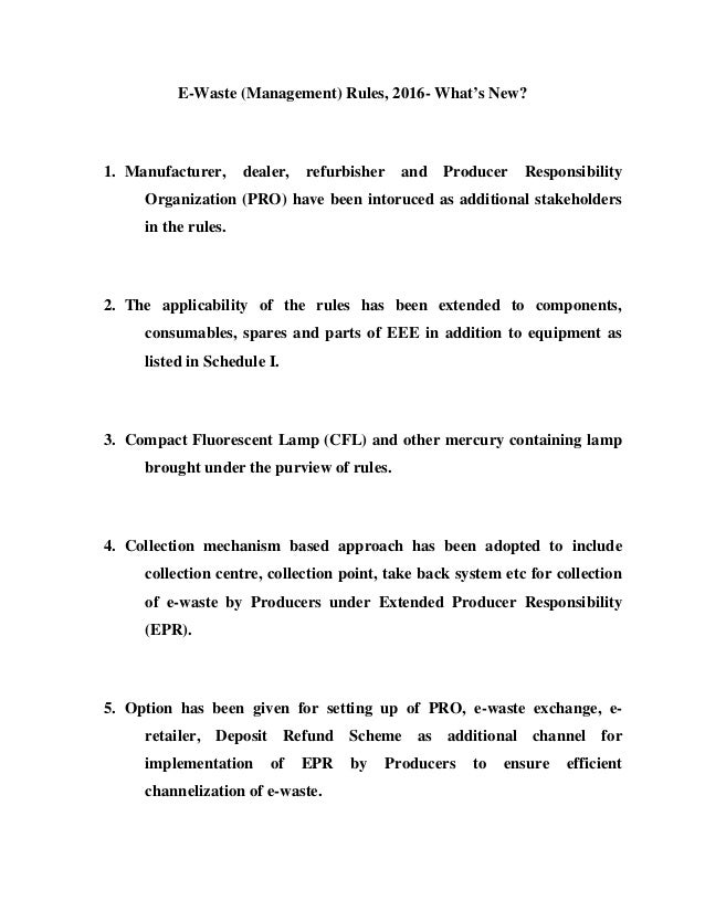 EWaste (Management) Rules, 2016 What’s New