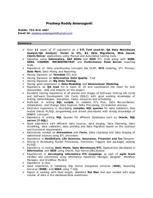 etl tester resume sample