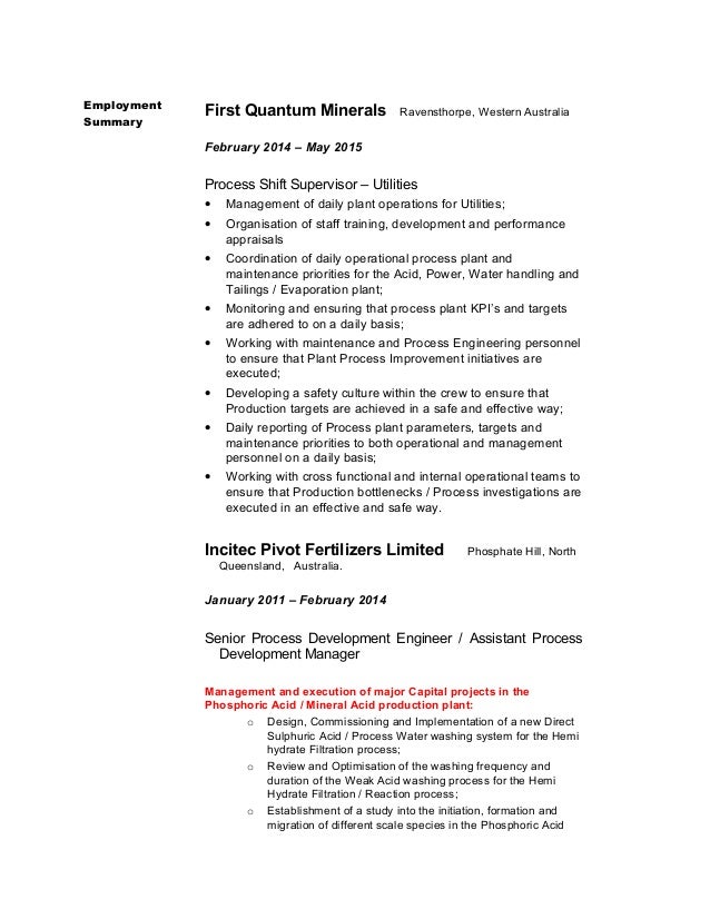 plant engineer resumes
