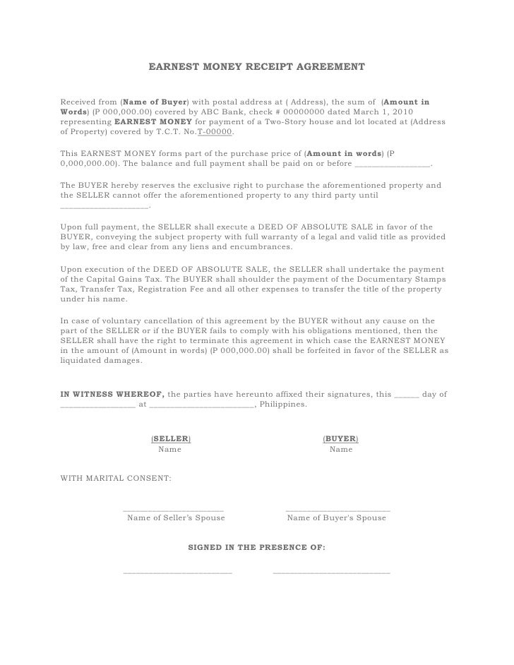 earnest money house texas contract form free