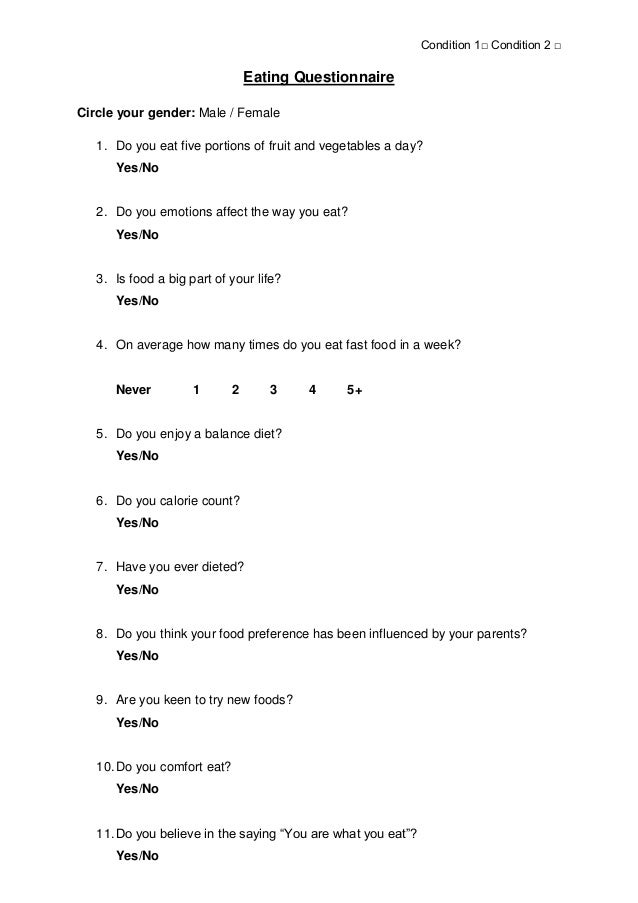 Eating questionnaire