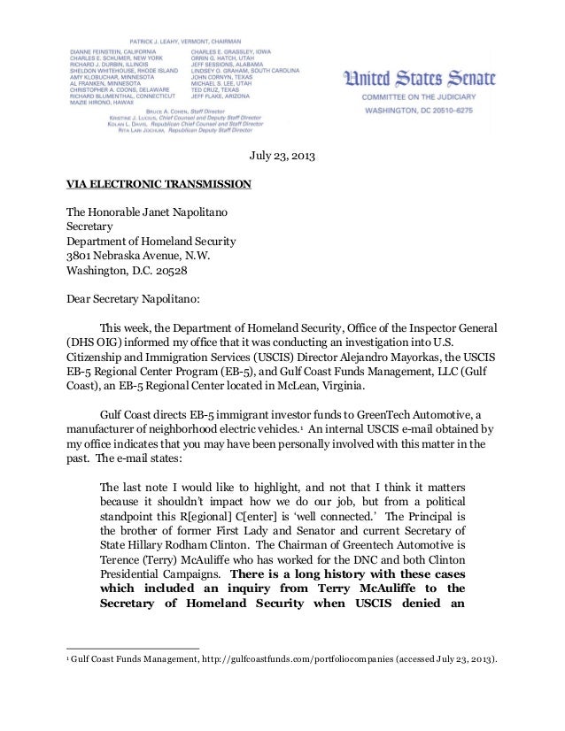 dear janet up letter senator grassley s investigation into fraud in eb 5 visa dear janet up letter senator grassley s investigation into fraud in eb 5 visa