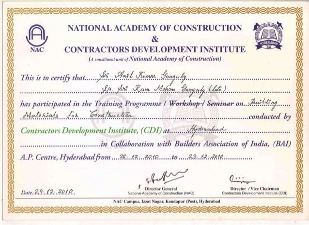 CERTIFICATE BUILDING MATERIALS FOR CONSTRUCTION CERTIFICATE BUILDING MATERIALS FOR CONSTRUCTION