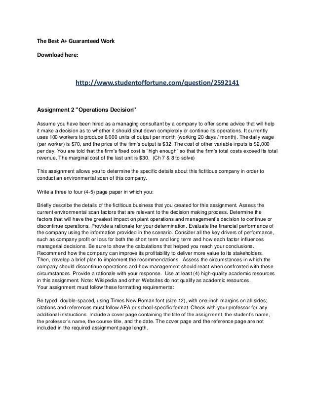 eco 550 assignment 1 operations decision Eco 550- week 6 assignment 2 assignment 2: operations decision of the market structure for the company’s operations note: in assignment 1. eco 550 assignment 1 operations decision Eco 550- week 6 assignment 2 assignment 2: operations decision of the market structure for the company’s operations note: in assignment 1.