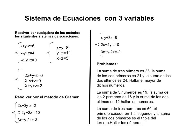Ecuaciones con 3 variables