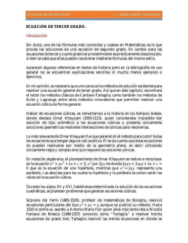 ECUACIONES DE TERCER GRADO ecuaciones de tercer grado: