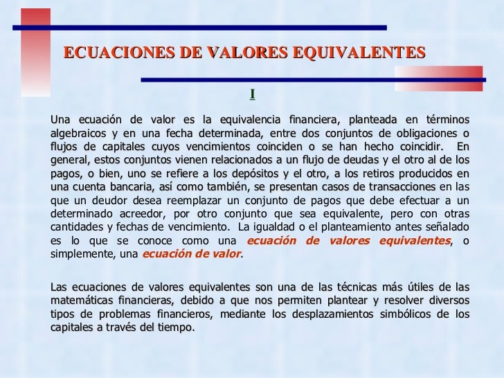 Ecuaciones De Valores Equivalentes