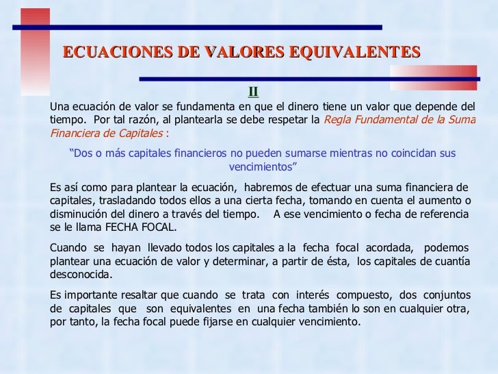 Ecuaciones De Valores Equivalentes