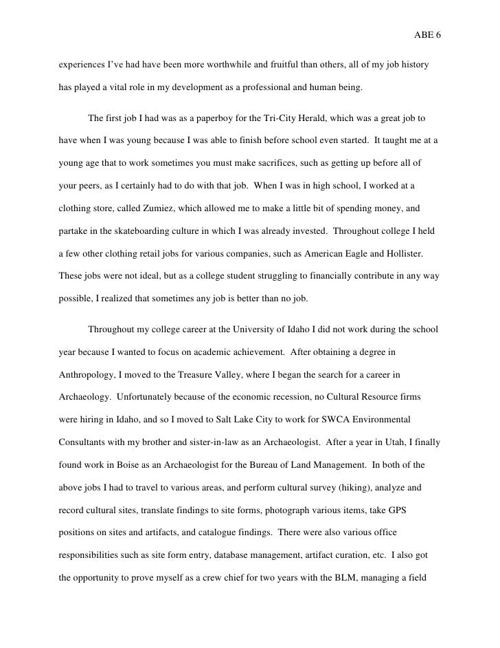 College essay first job
