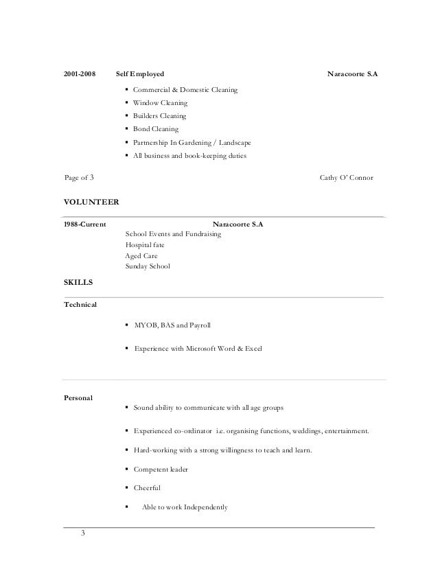 resume sample for aged care worker