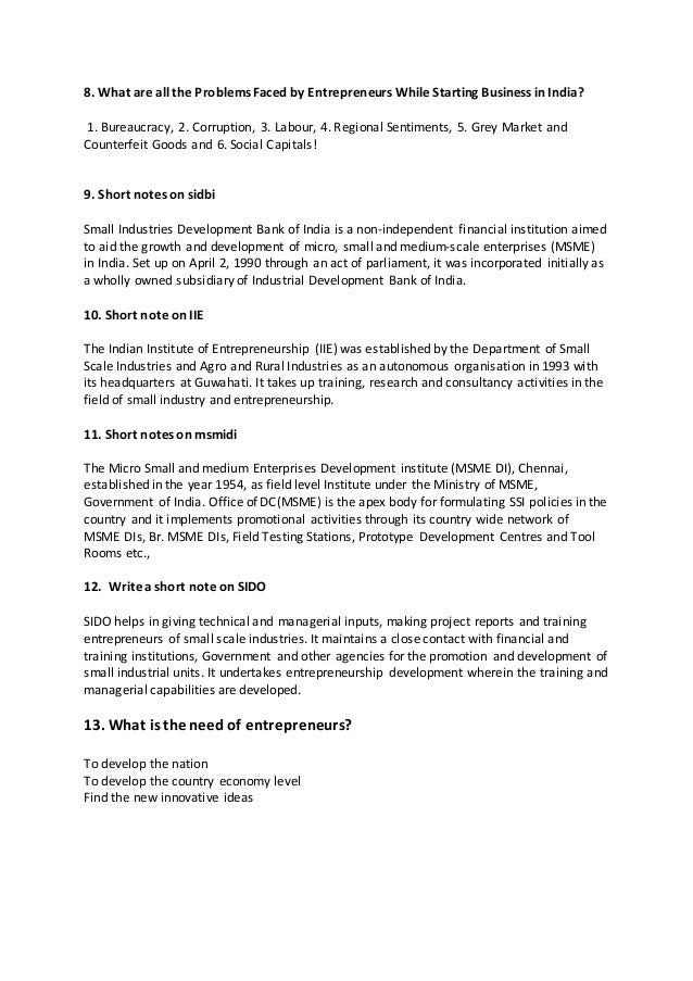 Entrepreneurship short question and answer