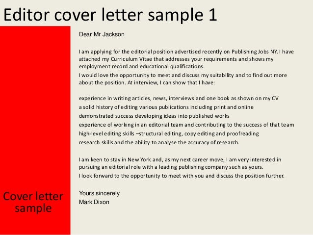 Sample cover letter for publishing editor
