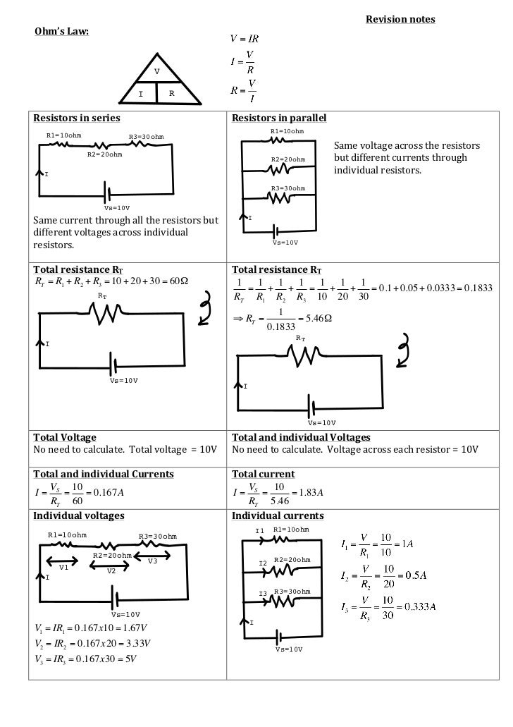 Ohm's law, resistors in series or in parallel