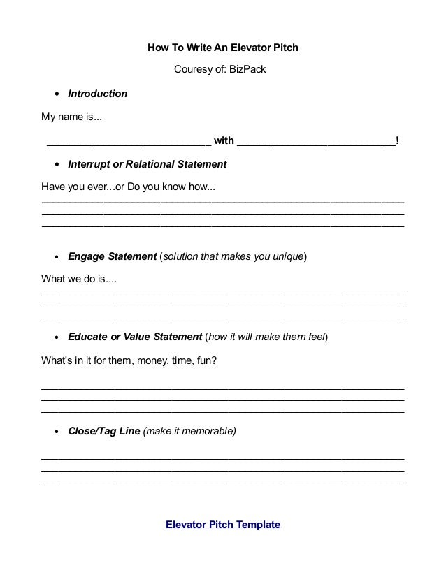 elevator pitch template