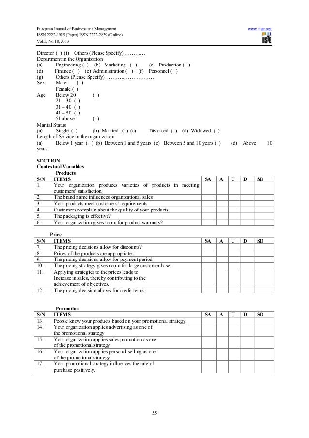 questionnaire for promotion mix marketing plan questionnaire