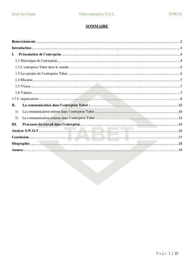 Rapport de visite de l'entreprise