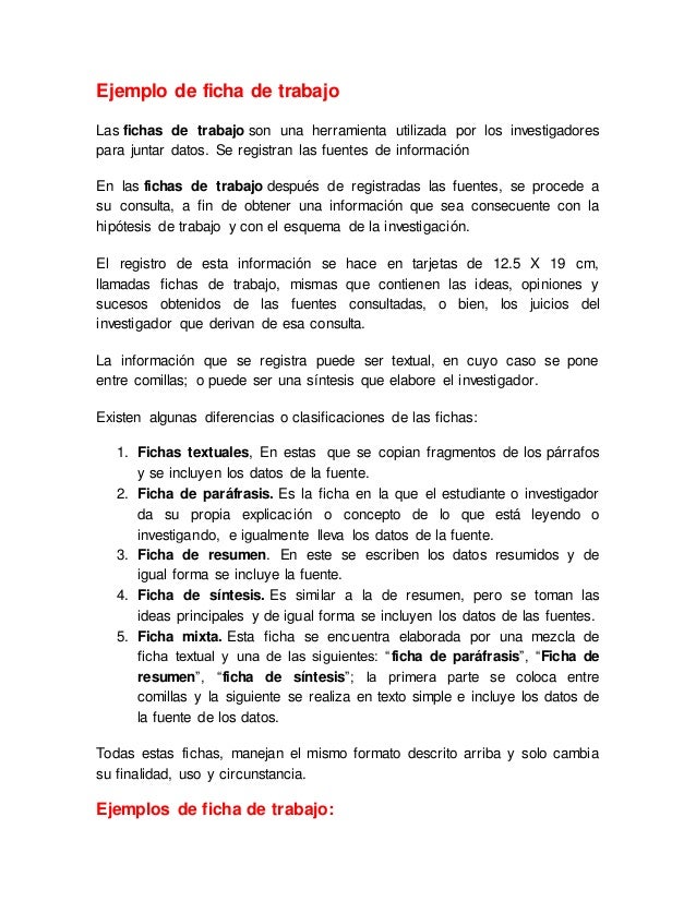 Ejemplo+De+Ficha+De+Trabajo Ejemplo de ficha de trabajoLas fichas de trabajo son una herramienta ...