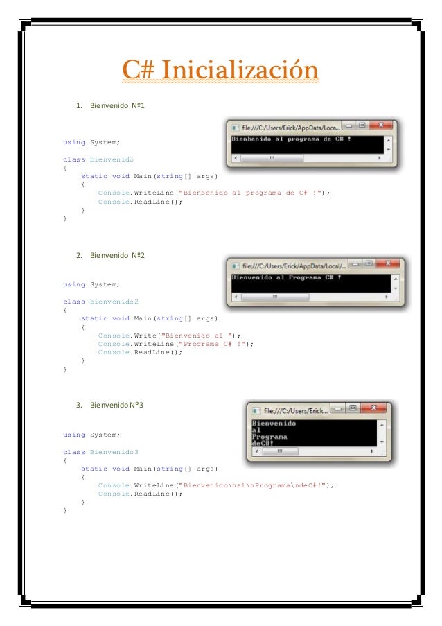 EJERCICIOS EN C# ejercicios en c#: