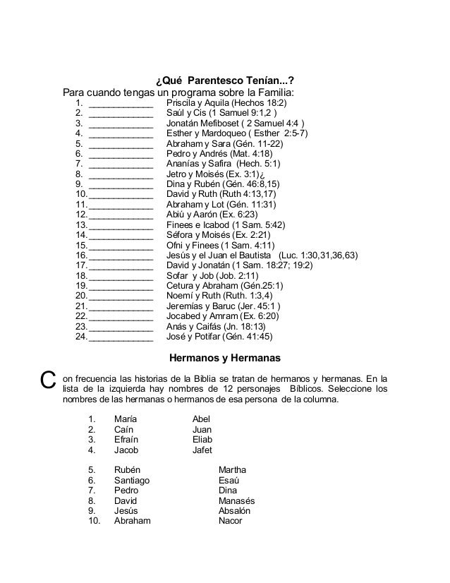 preguntas sobre familias de la biblia ejercicios biblicos ii preguntas sobre familias de la biblia ejercicios biblicos ii