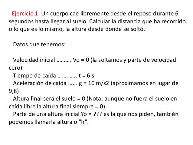 Ejercicios De Caida Libre Resueltos Para Secundaria