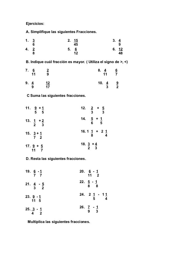 EJERCICIOS DE FRACCIONES 5 ejercicios de fracciones 5: