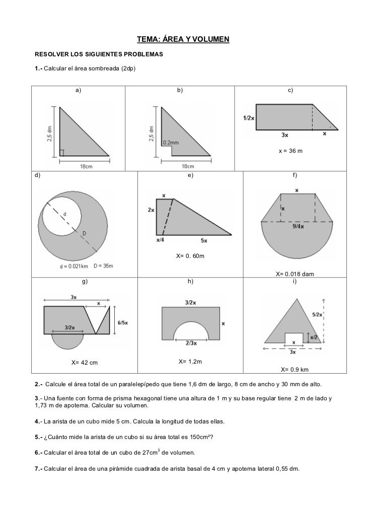 EJERCICIOS GEOMETRIA VOLUMEN ejercicios geometria volumen: