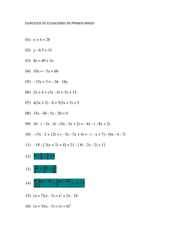 Ejercicios De Ecuaciones De Primer Grado