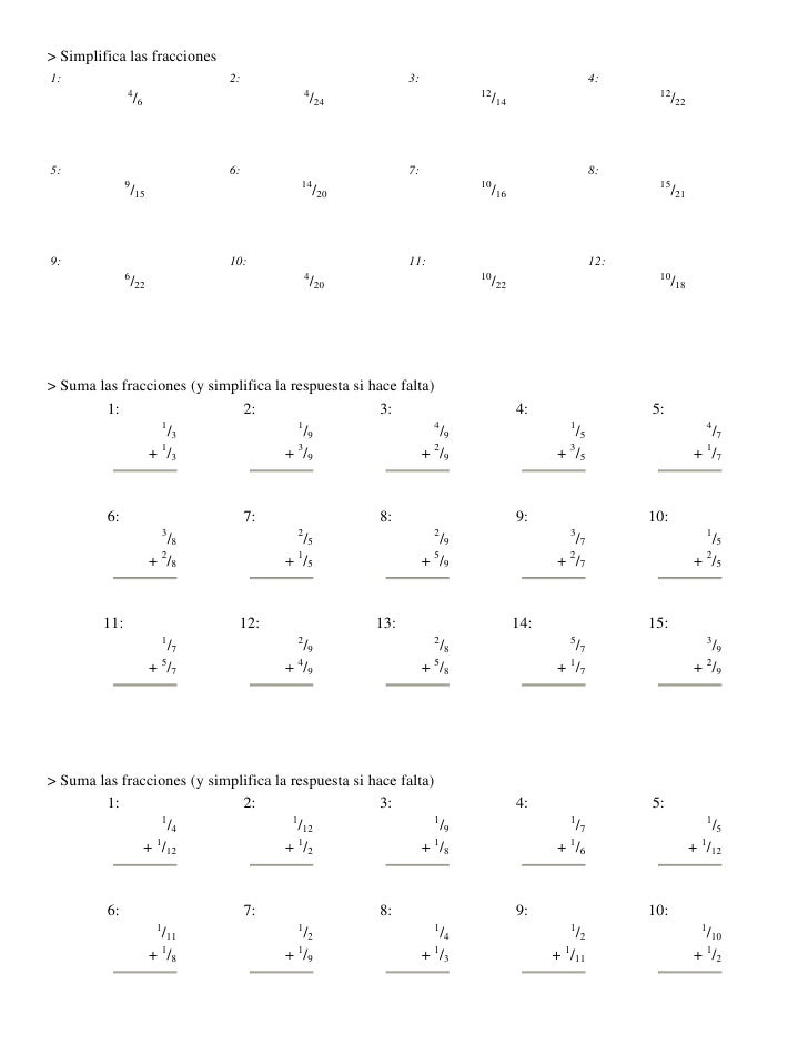 EJERCICIOS DE FRACCIONES 5 ejercicios de fracciones 5: