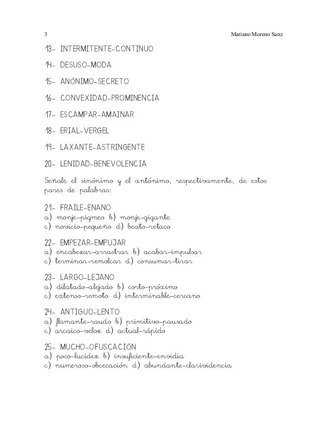 Antonimo De Interminable Ejercicios de sinonimos y antonimos mariano moreno sanz
