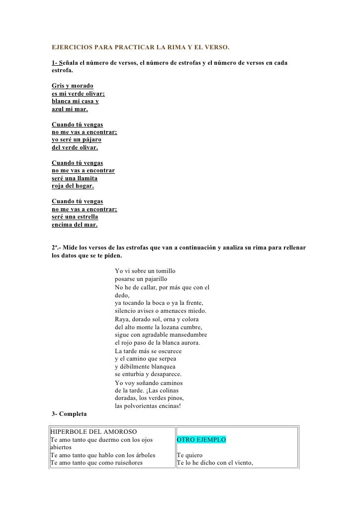 Ejercicios Para Practicar La Rima Y El Verso Ejercicios Para Practicar La Rima Y El Verso
