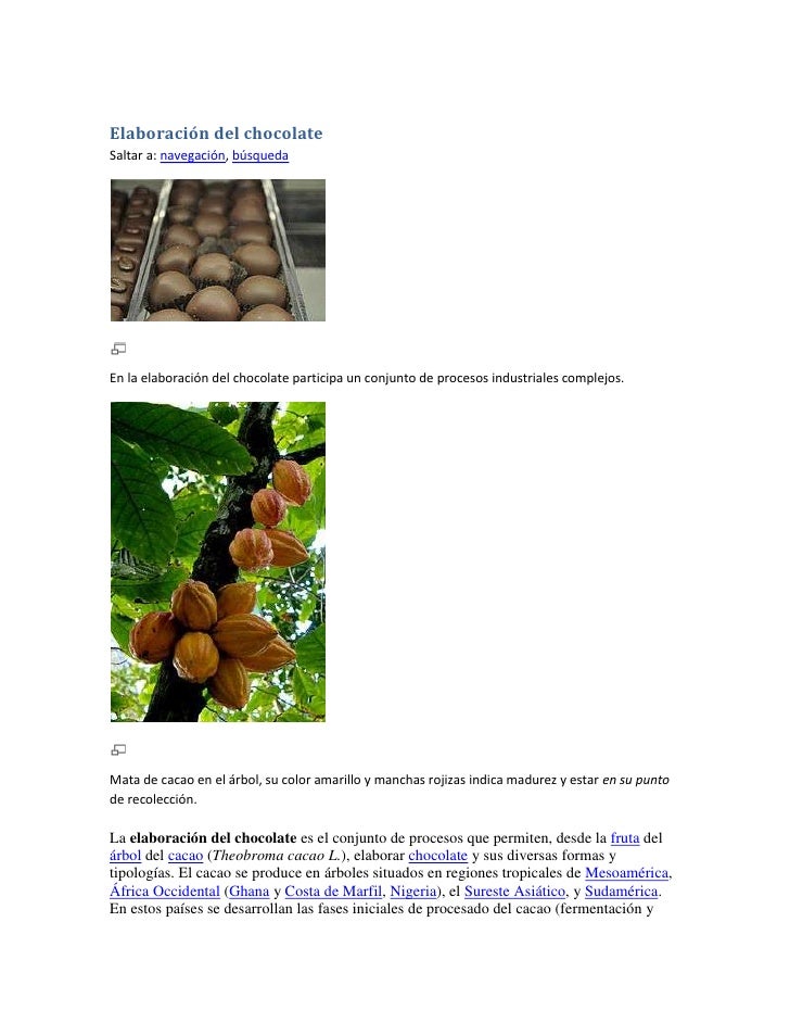 ELABORACION DEL CHOCOLATE elaboracion del chocolate: