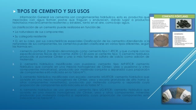 El cemento tipós y usos