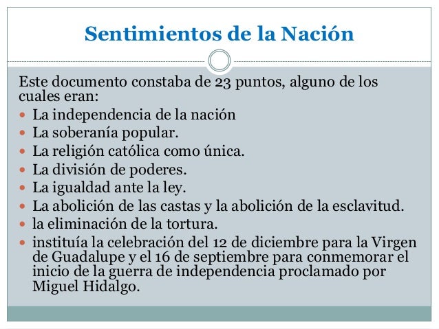 El congreso de Chilpancingo, Sentimientos de la Nación y la Constituc…