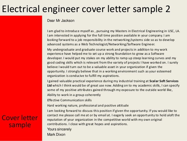 sample cover letter job application electrical engineer
