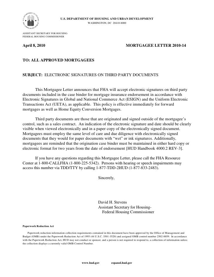 Electronic Signature Letter From Hud