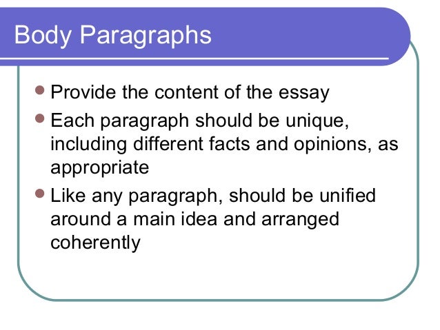 Body of an essay includes