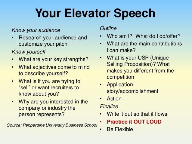 elevator speech examples for college students