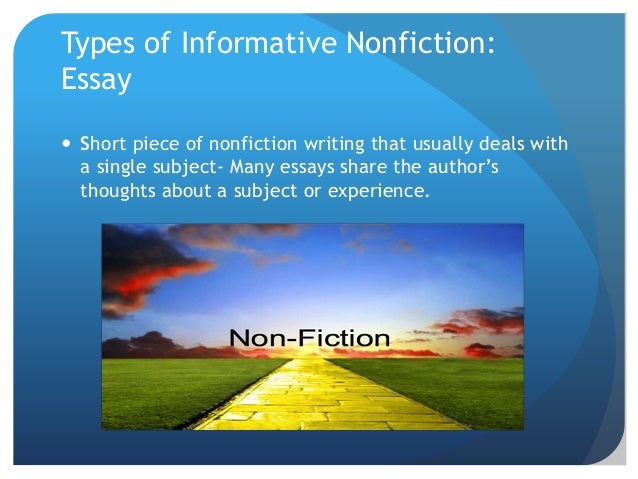 nonfiction essay Welcome to the purdue owl this page is brought to you by the owl at this resource focuses on the three basic forms of creative nonfiction: the personal essay. nonfiction essay Welcome to the purdue owl this page is brought to you by the owl at this resource focuses on the three basic forms of creative nonfiction: the personal essay.
