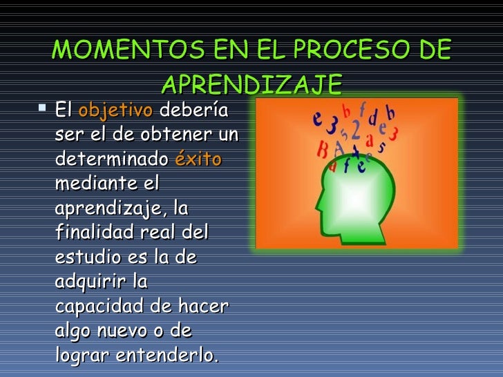 MOMENTOS EN EL PROCESO DE APRENDIZAJE <ul><li>El  objetivo  debería ser el de obtener un determinado  éxito  mediante el a...