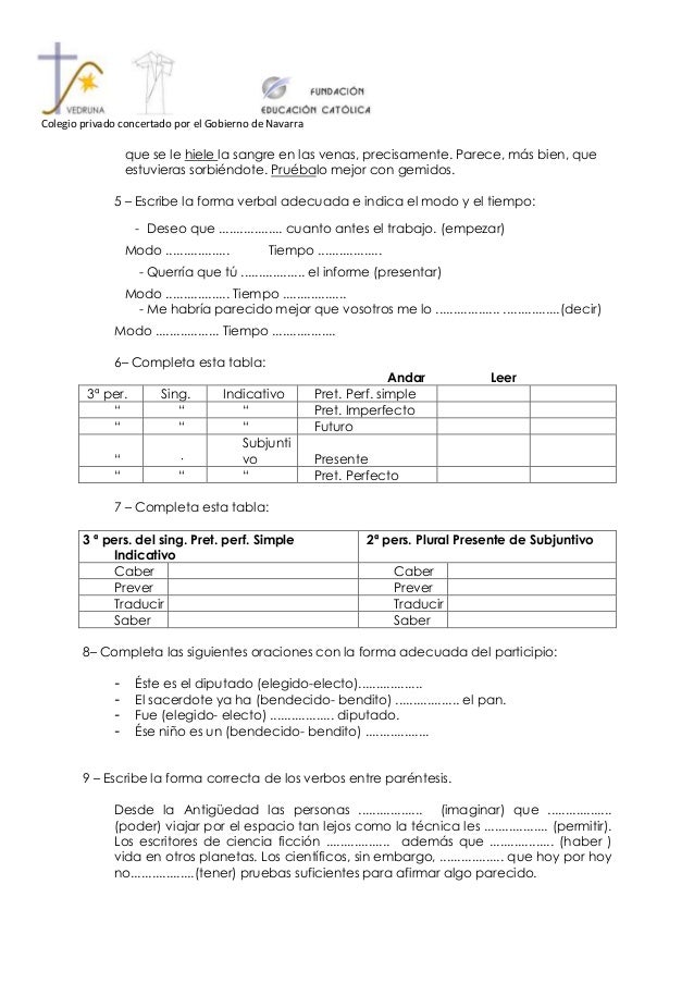 El verbo: ejercicios