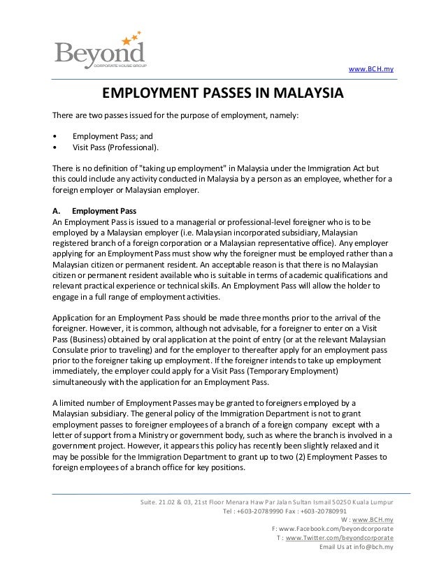 Employment passes in malaysia - bch.my
