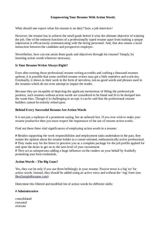 Empowering Words For Resume Empowering Words For Resume